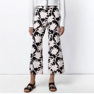 VALENTINO Floral Virgin Wool Silk Flare Pant Cropped Black White Designer 4 NEW
